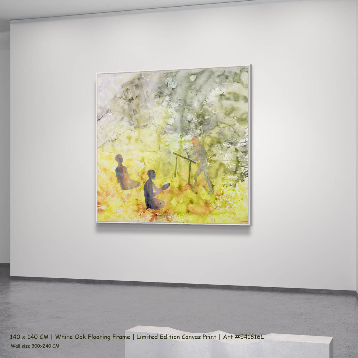 Summer Jiang — Between the Old and New Abstract canvas wall art in a white oak floating frame, 140 × 140 cm