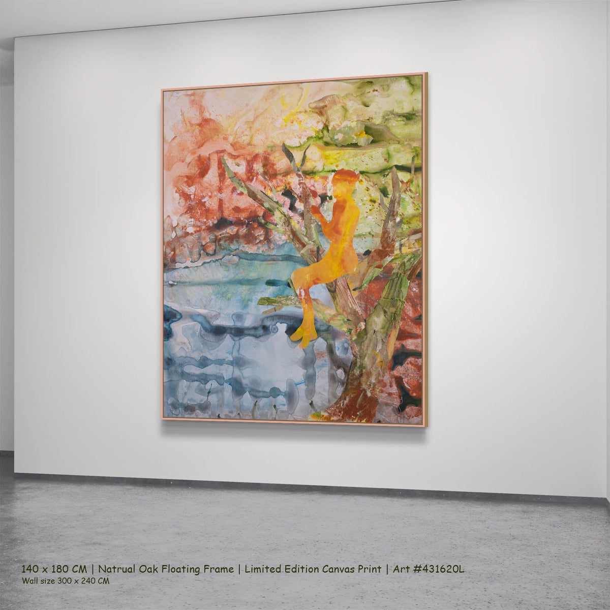 Summer Jiang — Golden Canopy Modern canvas wall art in a natural oak floating frame, 140 × 180 cm