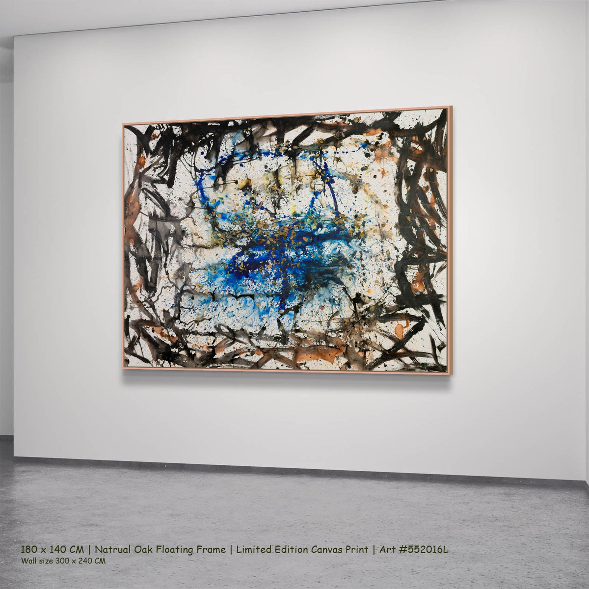 Summer Jiang — In Tragedy Life Is Beautiful Contemporary canvas wall art in a natural oak floating frame, 180 × 140 cm