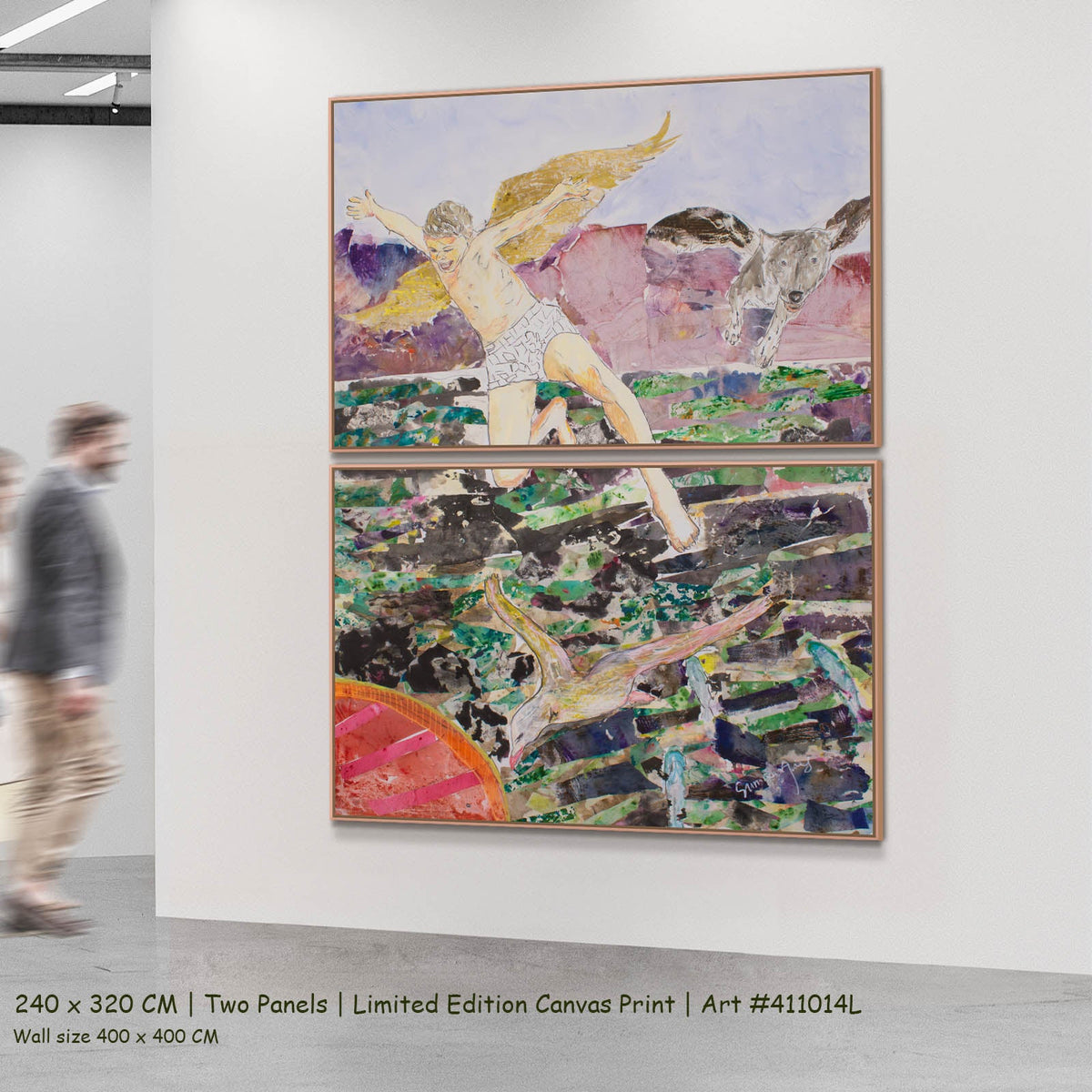 Summer Jiang — Leap of the Wild Heart Abstract two-panel canvas wall art set, 240 × 320 cm