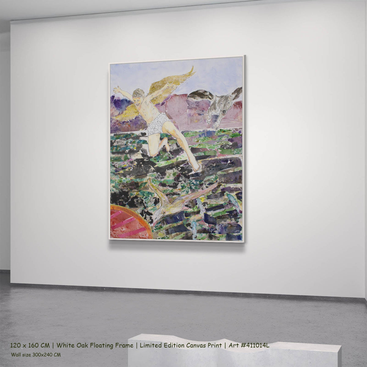 Summer Jiang — Leap of the Wild Heart Abstract canvas wall art in a white oak floating frame, 120 × 160 cm