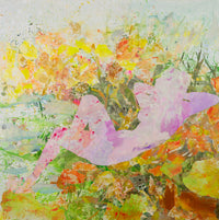Merge — pink yellow green Oversized Abstract canvas wall art by Summer Jiang