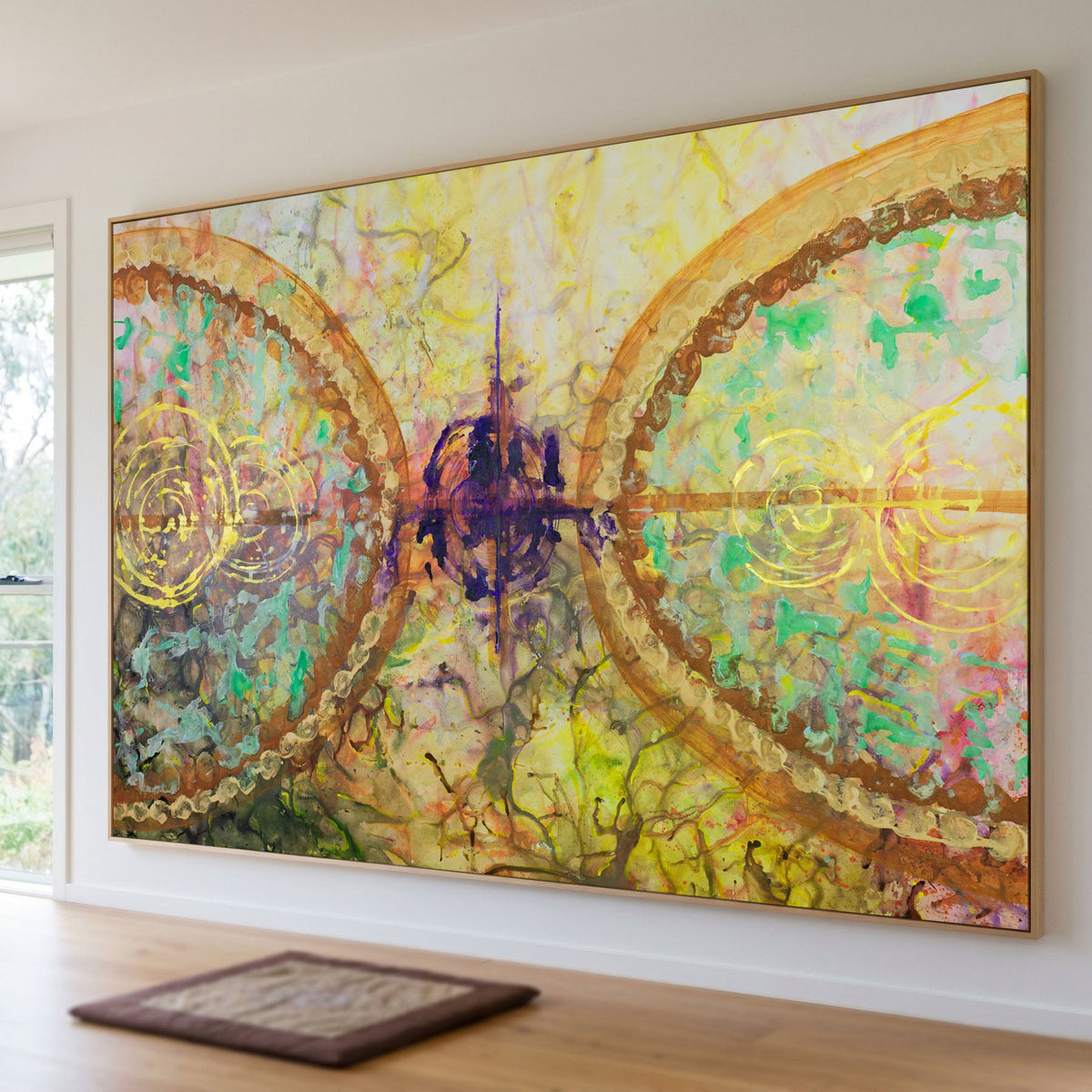 π of Life Contemporary Geometric canvas wall art framed and hung on a wall, 300 × 200 cm, by Summer Jiang
