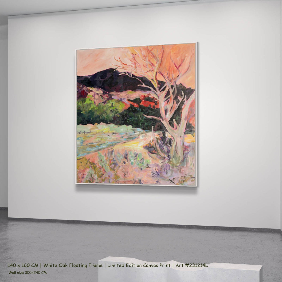 Summer Jiang — Quiet Grace Abstract canvas wall art in a white oak floating frame, 140 × 160 cm