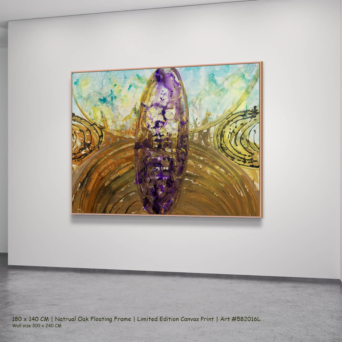 Summer Jiang — Remembrance Abstract canvas wall art in a natural oak floating frame, 180 × 140 cm