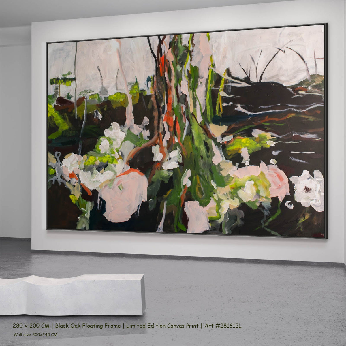 Summer Jiang — Rooted Presence Abstract canvas wall art in a black oak floating frame, 280 × 200 cm