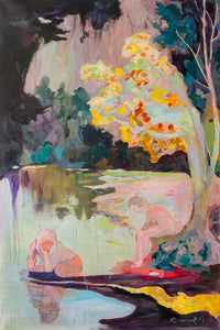 Soundless — green yellow pink Large Abstract canvas wall art by Summer Jiang
