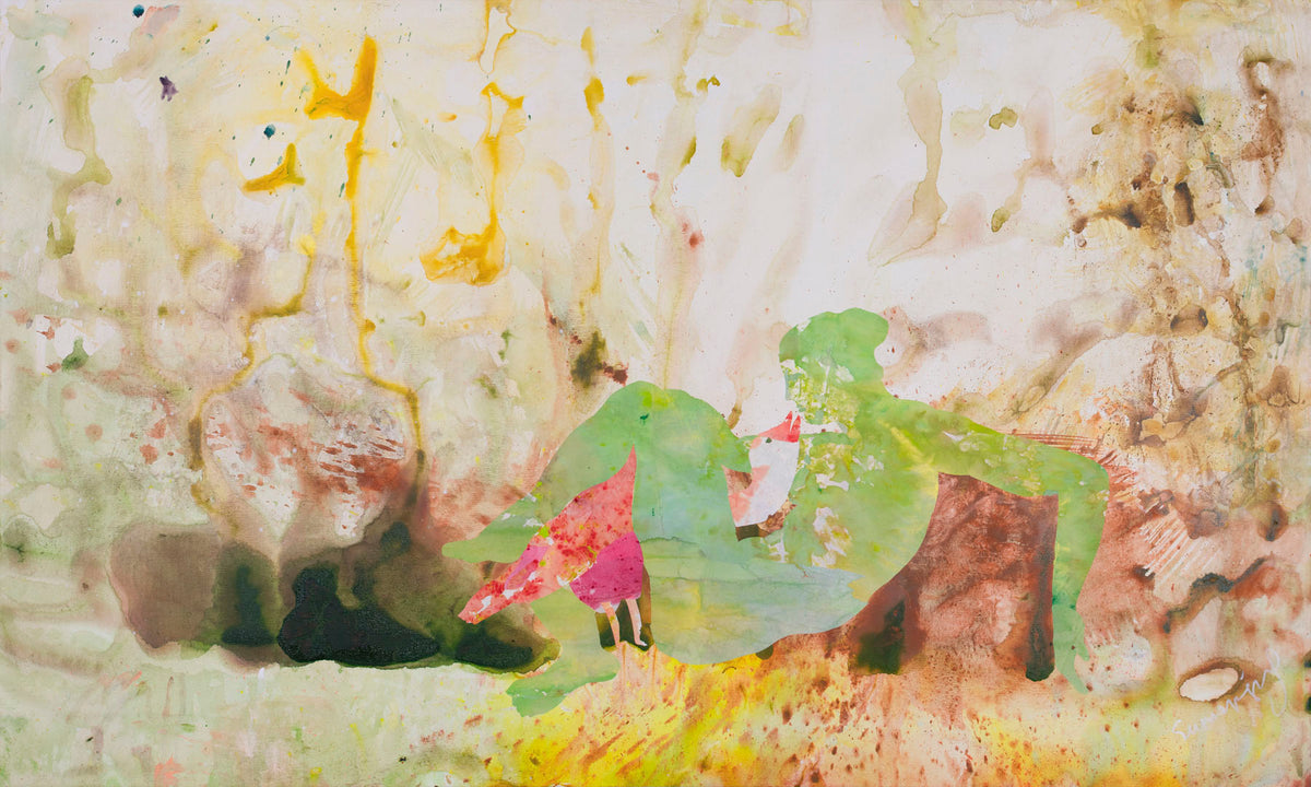 Swan's Whisper — white green yellow Large Scale Modern canvas wall art by Summer Jiang