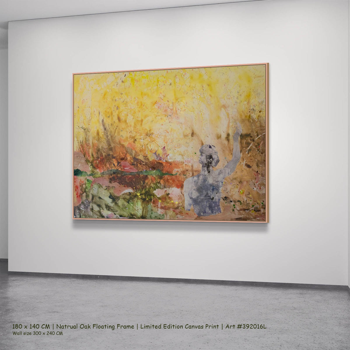 Summer Jiang — The Merge Abstract canvas wall art in a natural oak floating frame, 180 × 140 cm