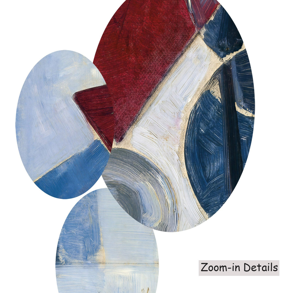 Close-up detail of the brushwork on Composition II, a large blue and red Cubist canvas by Theo van Doesburg