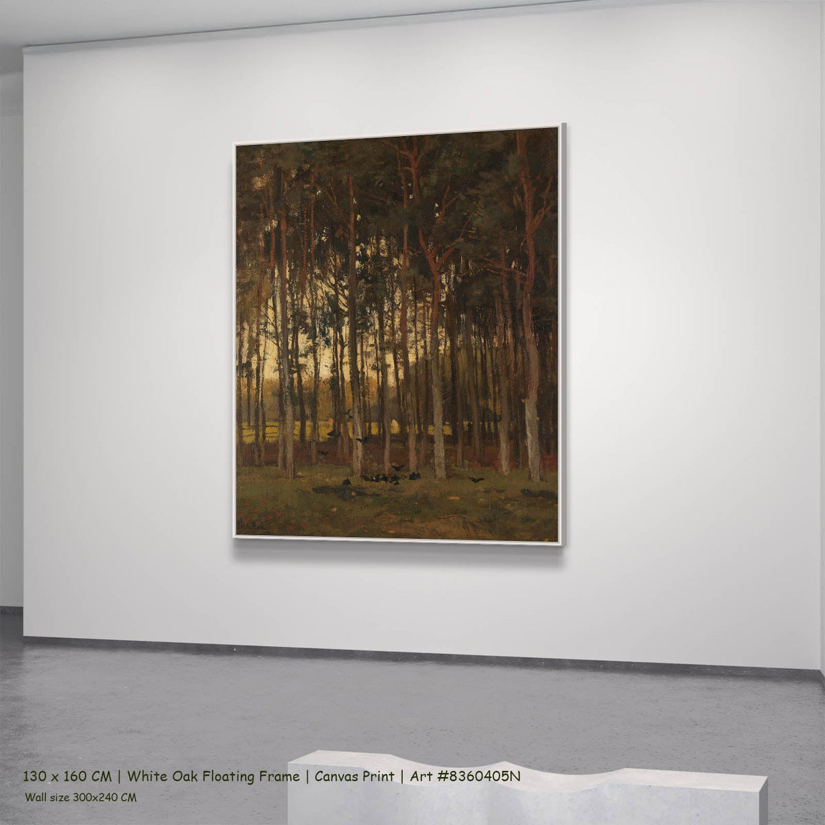 Theophile de Bock — View in the Woods Landscape canvas wall art in a white oak floating frame, 130 × 160 cm