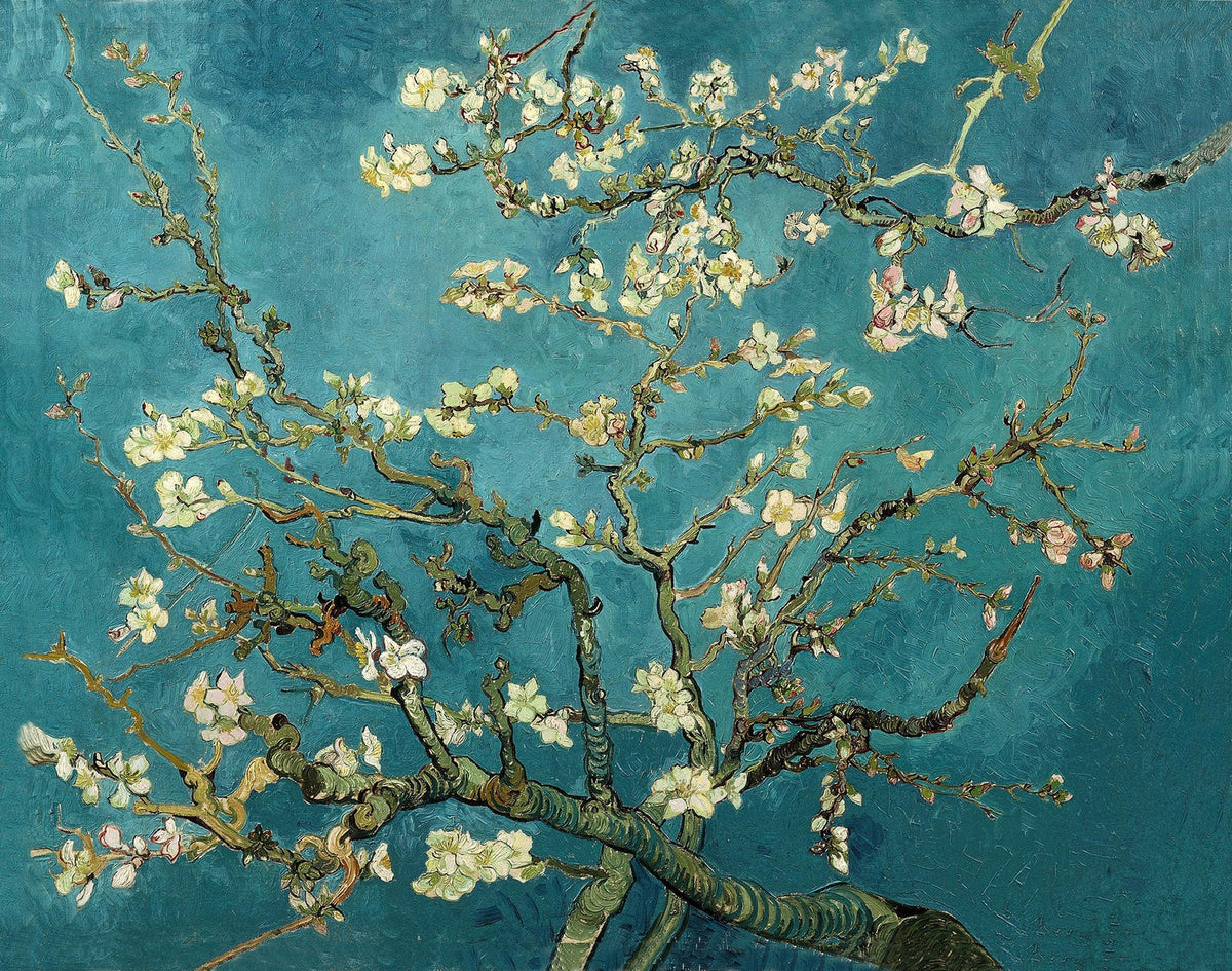 Large aqua and white Impressionist canvas print of Almond Blossom by Vincent van Gogh