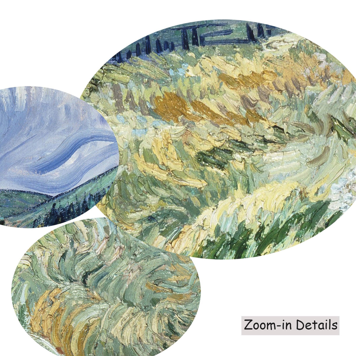 Vincent van Gogh — Close-up detail of the brushwork on Landscape from Saint-Rémy, a large green and blue Impressionist…