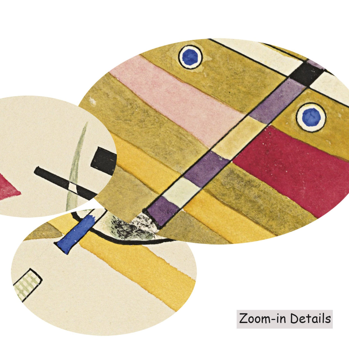 Wassily Kandinsky — Close-up detail of the brushwork on Abstract Composition with Crossing Lines, a large gold and white…