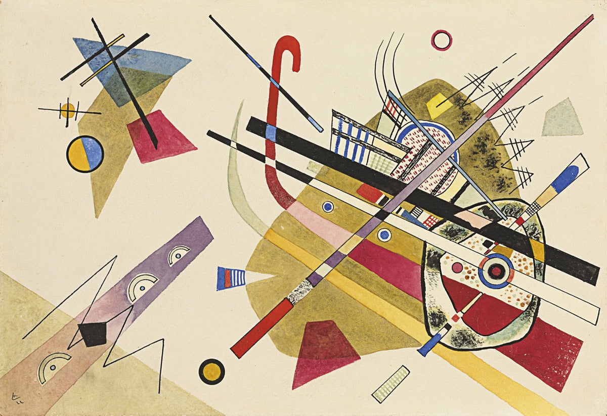 Large gold and white Abstract canvas print of Abstract Composition with Crossing Lines by Wassily Kandinsky