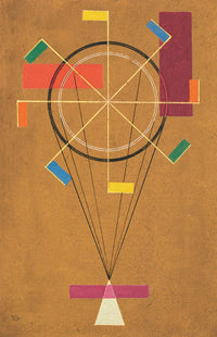 Large gold and red Colourful Abstract canvas print of Circle and Rays on Ochre by Wassily Kandinsky