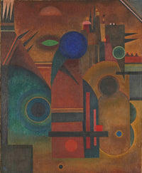 Large brown and blue Abstract canvas print of Composition with Blue Circle by Wassily Kandinsky