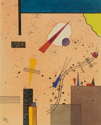 Large gold and blue Geometric Abstract canvas print of Speckled Ground with Buildings by Wassily Kandinsky