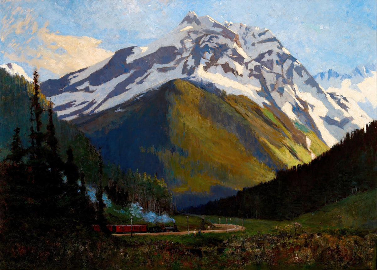 Large light blue and black Landscape canvas print of Mount Cheops from Rogers Pass by William Brymner