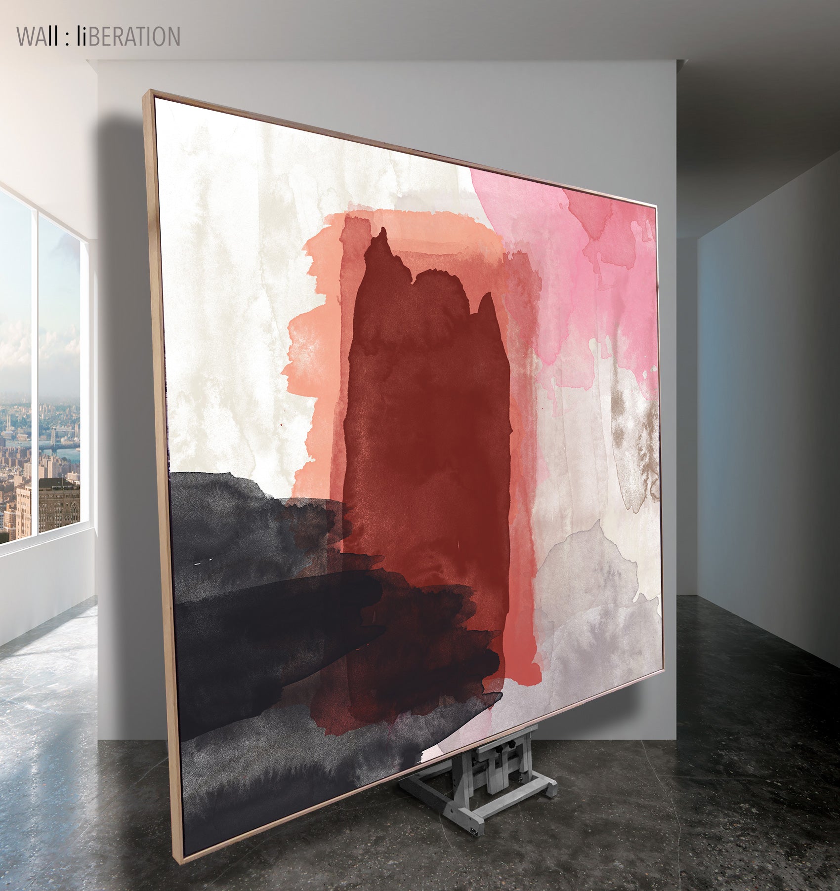 Abstract water color wall art | black red brown | floating framed | oversize #L-108 - Wall Liberation
