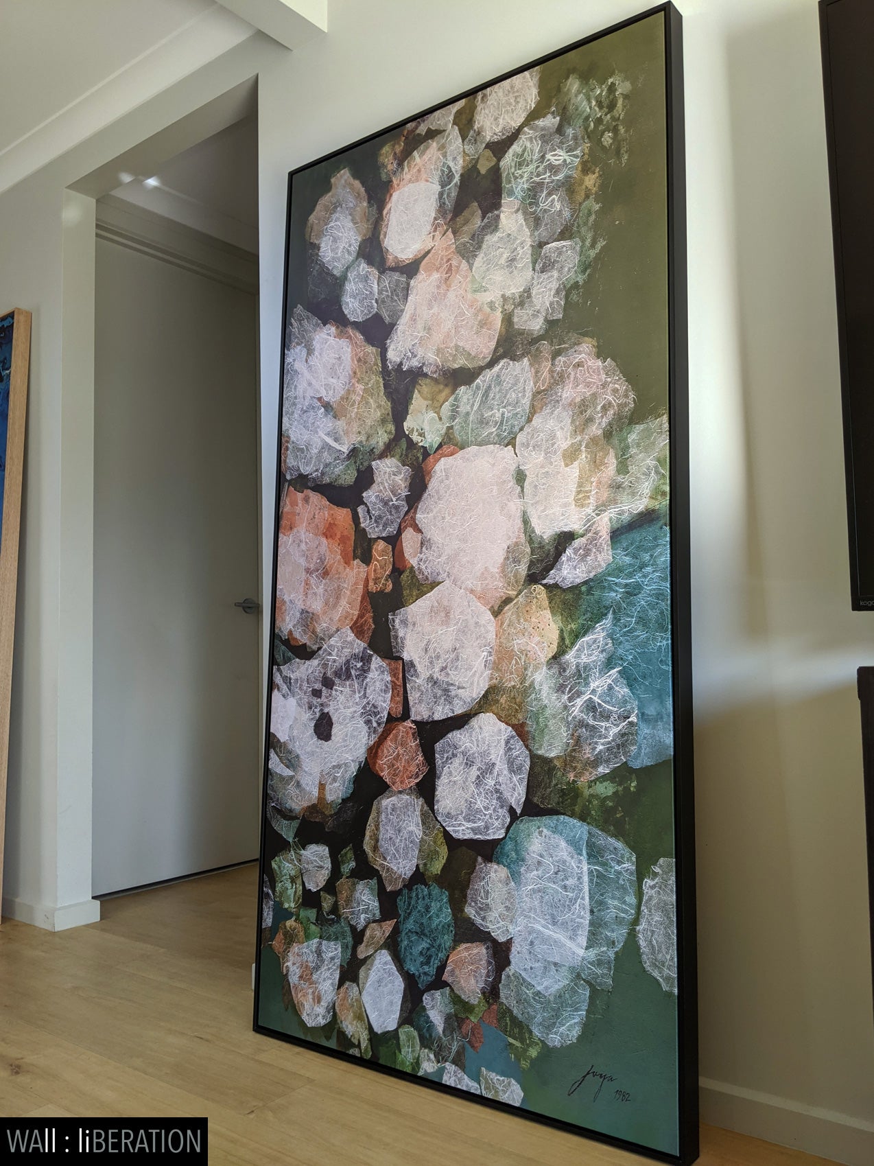 Green stone abstract art| linen canvas print | shadow framed | Large wall art | #430 - Wall Liberation