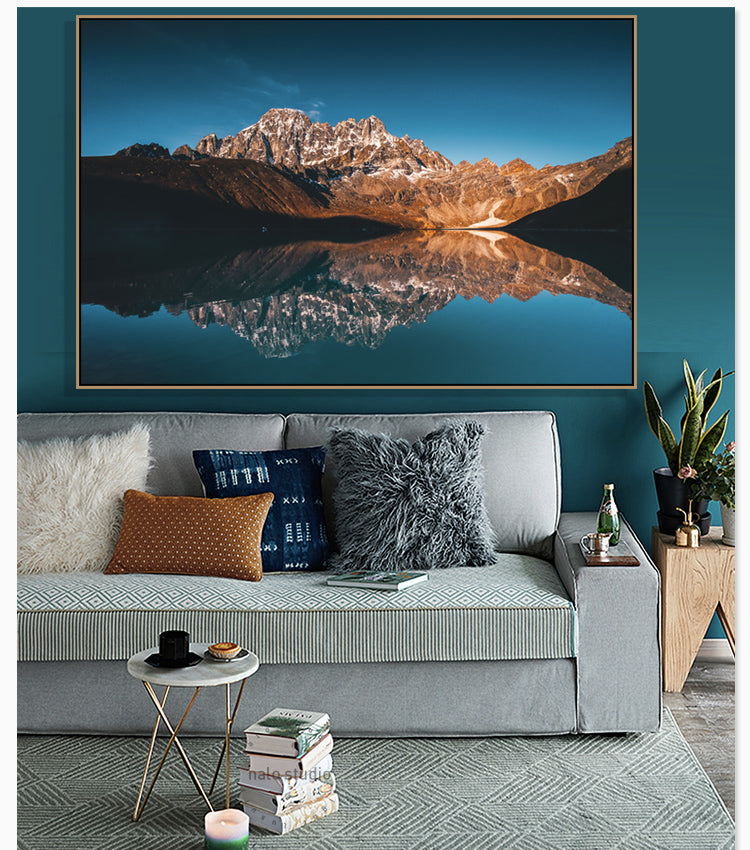 Oversized landscape mountain reflection- linen canvas print | large floating framed | #696 - Wall Liberation