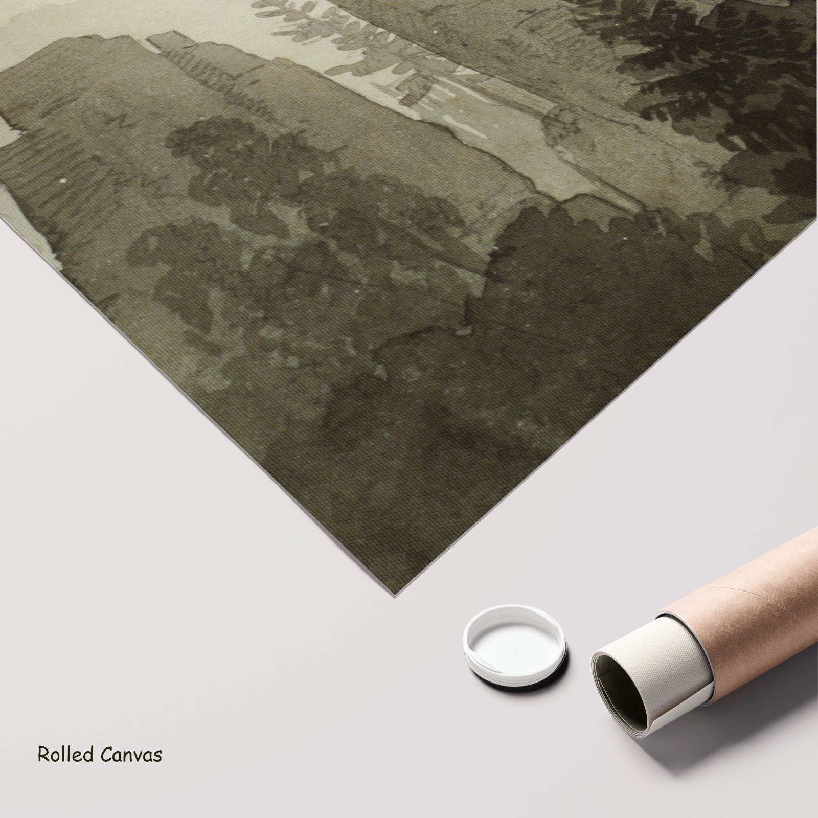 Statue of the Madonna in the by Caspar David Friedrich as a large rolled brown and white Landscape canvas print