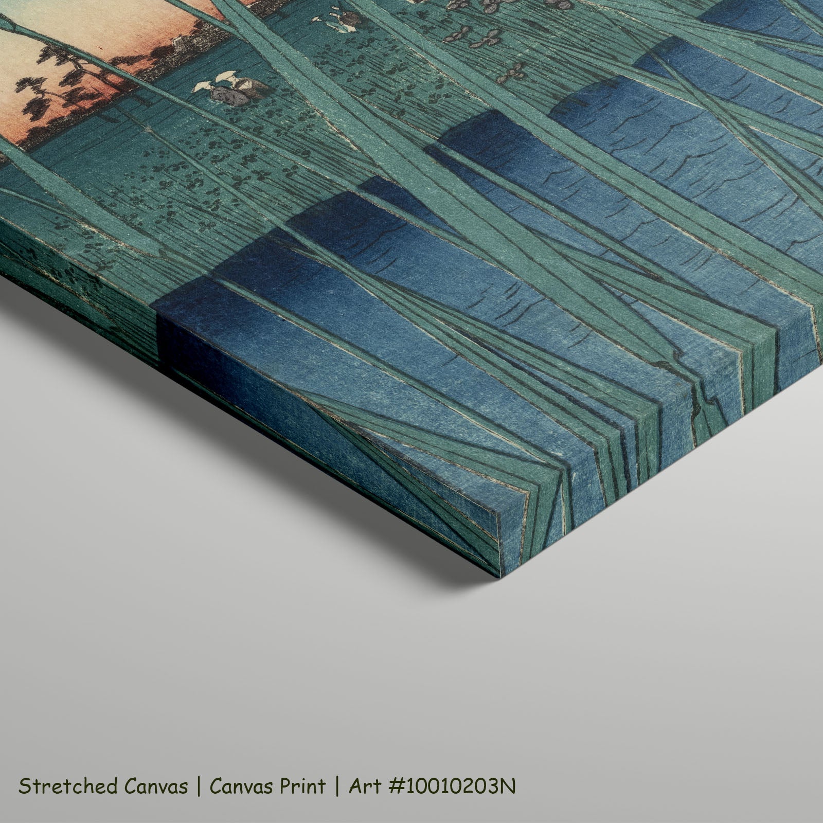 Horikiri Iris Garden by Utagawa Hiroshige I as a large stretched aqua and light blue Japanese canvas print