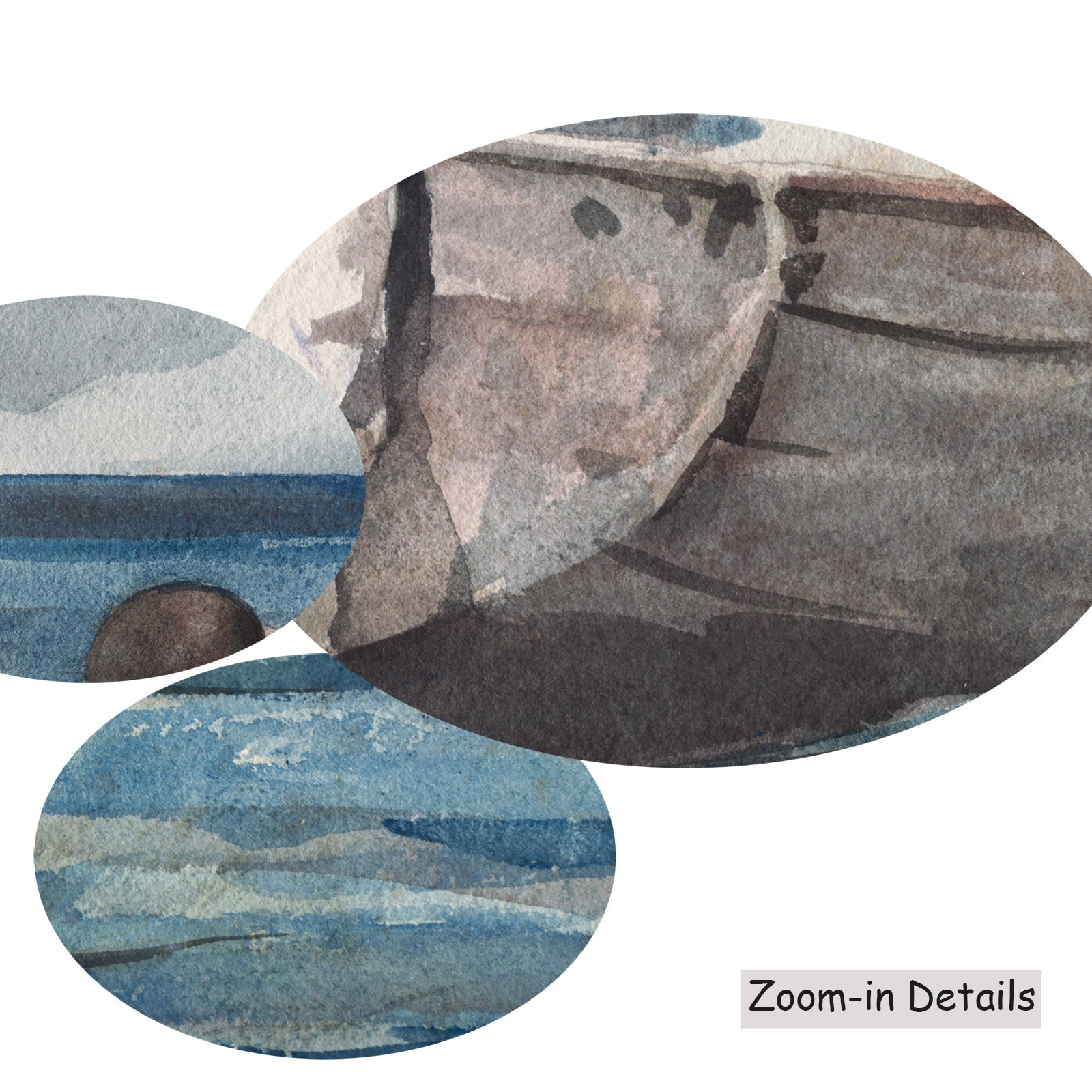 Close-up detail of the brushwork on The Water Fan, a large blue and grey Landscape canvas by Winslow Homer