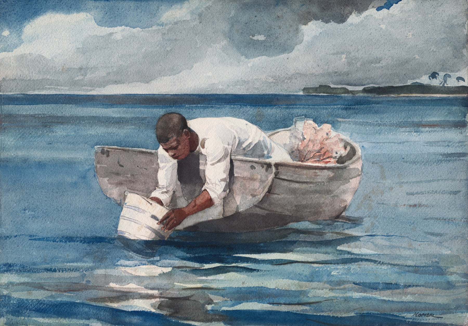 Large blue and grey Landscape canvas print of The Water Fan by Winslow Homer