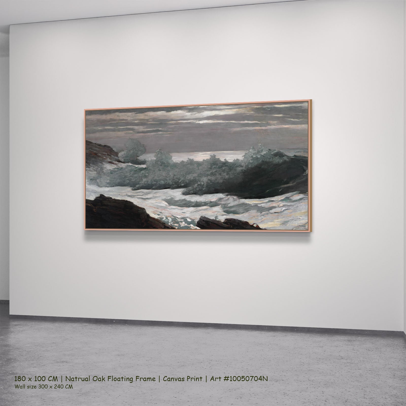 Early Morning After a Storm at by Winslow Homer in a natural oak floating frame, large green and brown Landscape canvas
