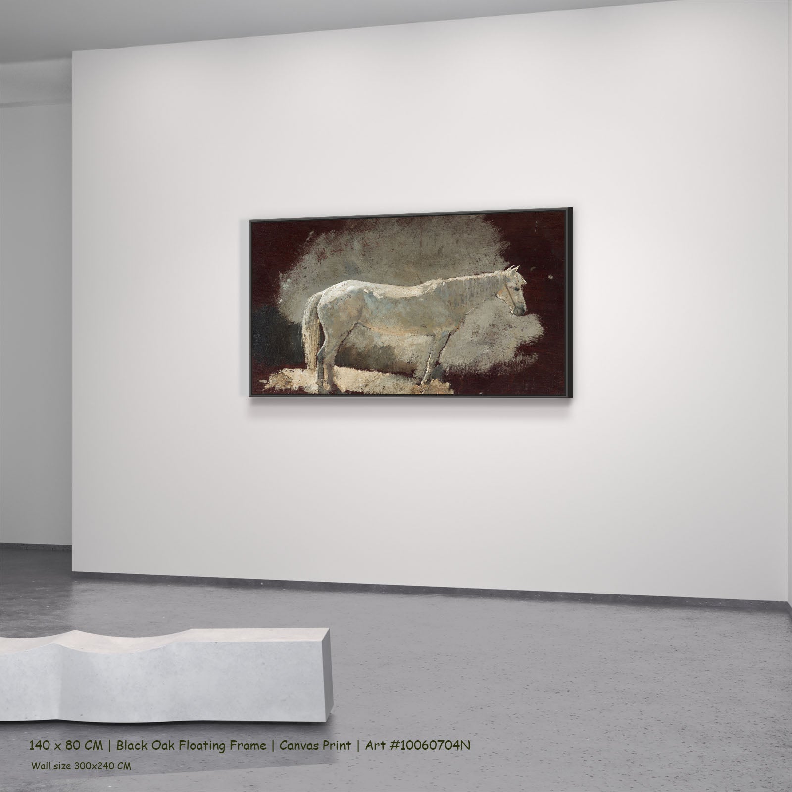 White Mare by Winslow Homer in a black oak floating frame, large brown and white Horse canvas