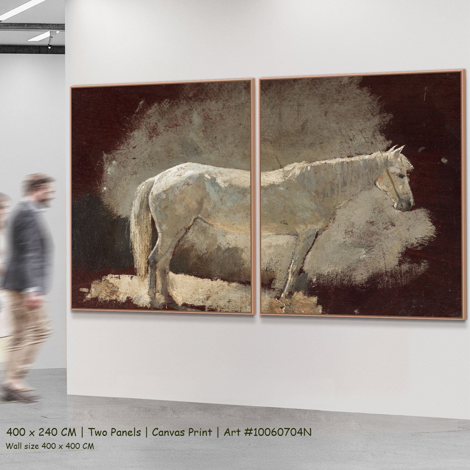 White Mare by Winslow Homer as a large two-panel brown and white Horse canvas set