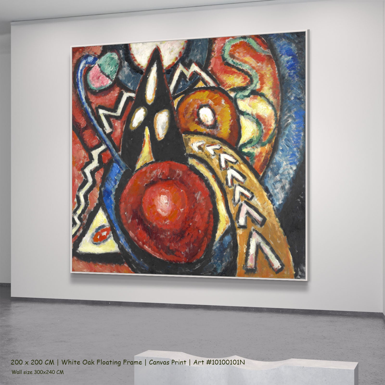 Movement by Marsden Hartley in a white oak floating frame, large red and orange Expressionist Abstract canvas