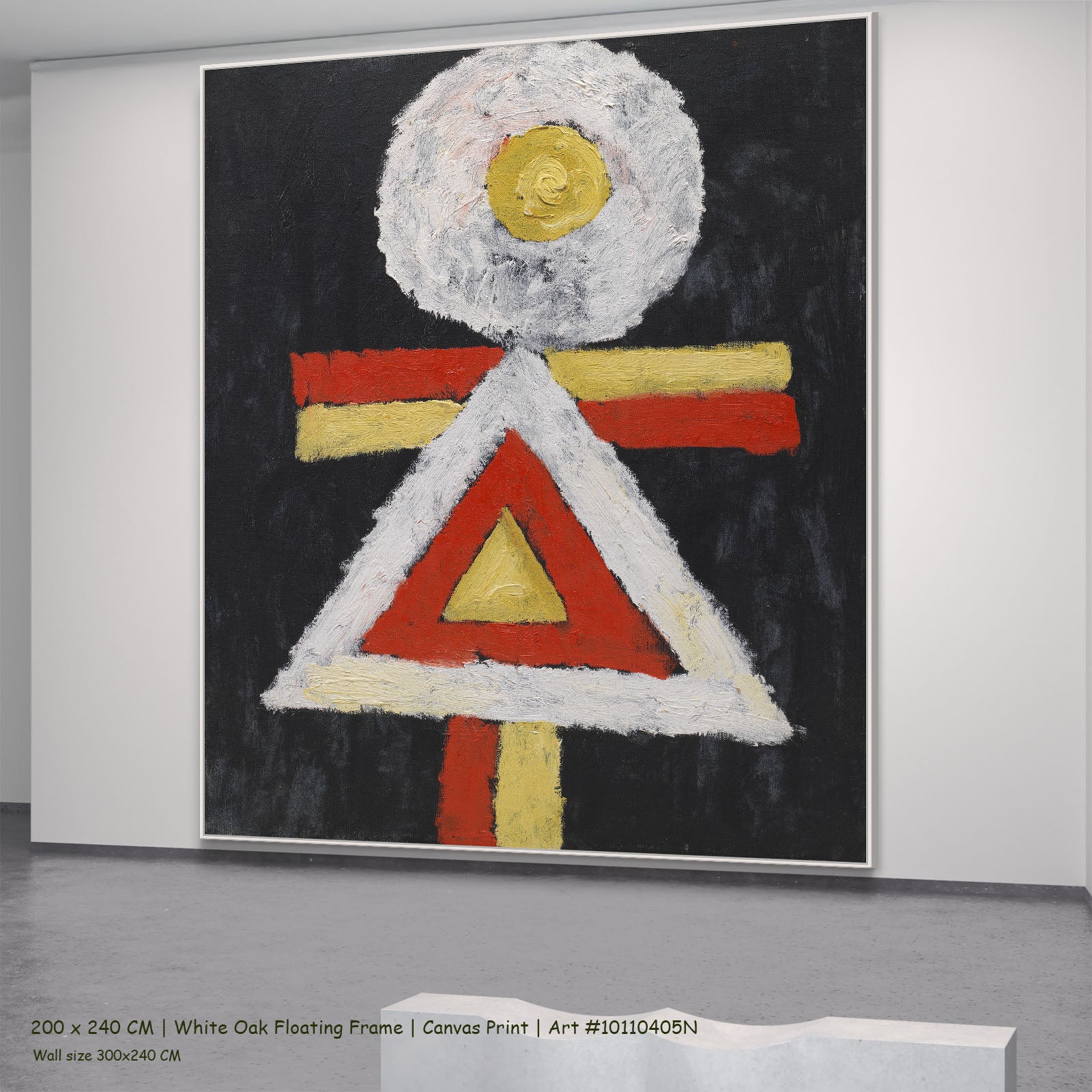 Geometric Figure by Marsden Hartley in a white oak floating frame, large red and yellow Geometric Abstract canvas