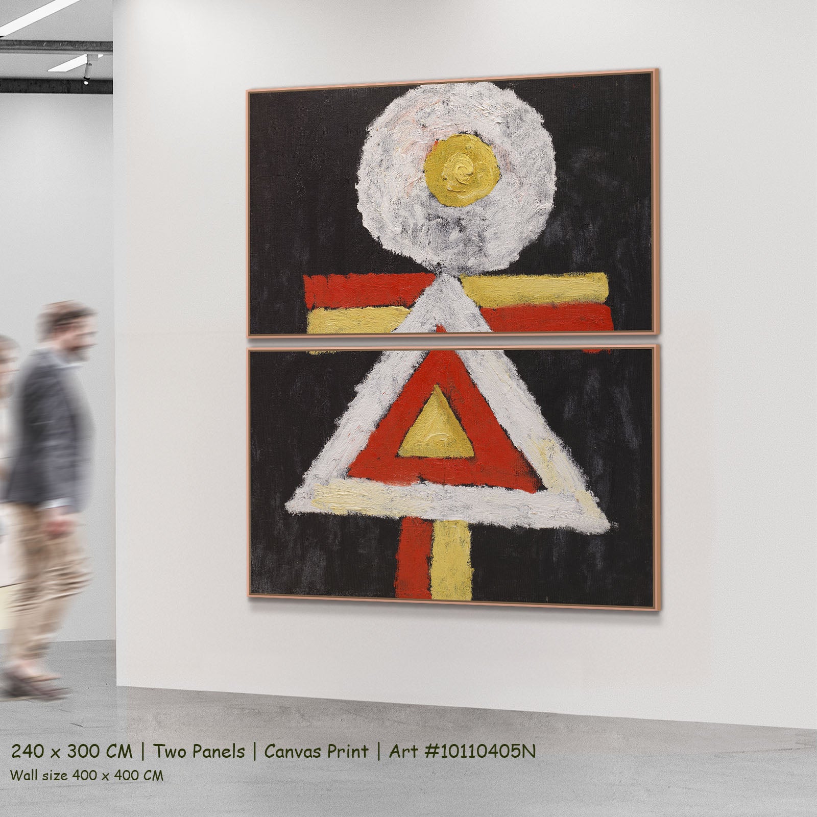 Geometric Figure by Marsden Hartley as a large two-panel red and yellow Geometric Abstract canvas set