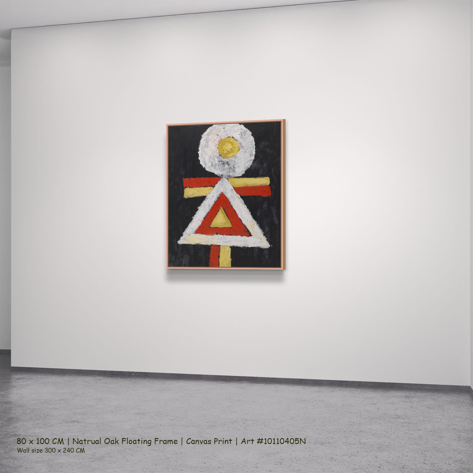 Geometric Figure by Marsden Hartley in a natural oak floating frame, large red and yellow Geometric Abstract canvas