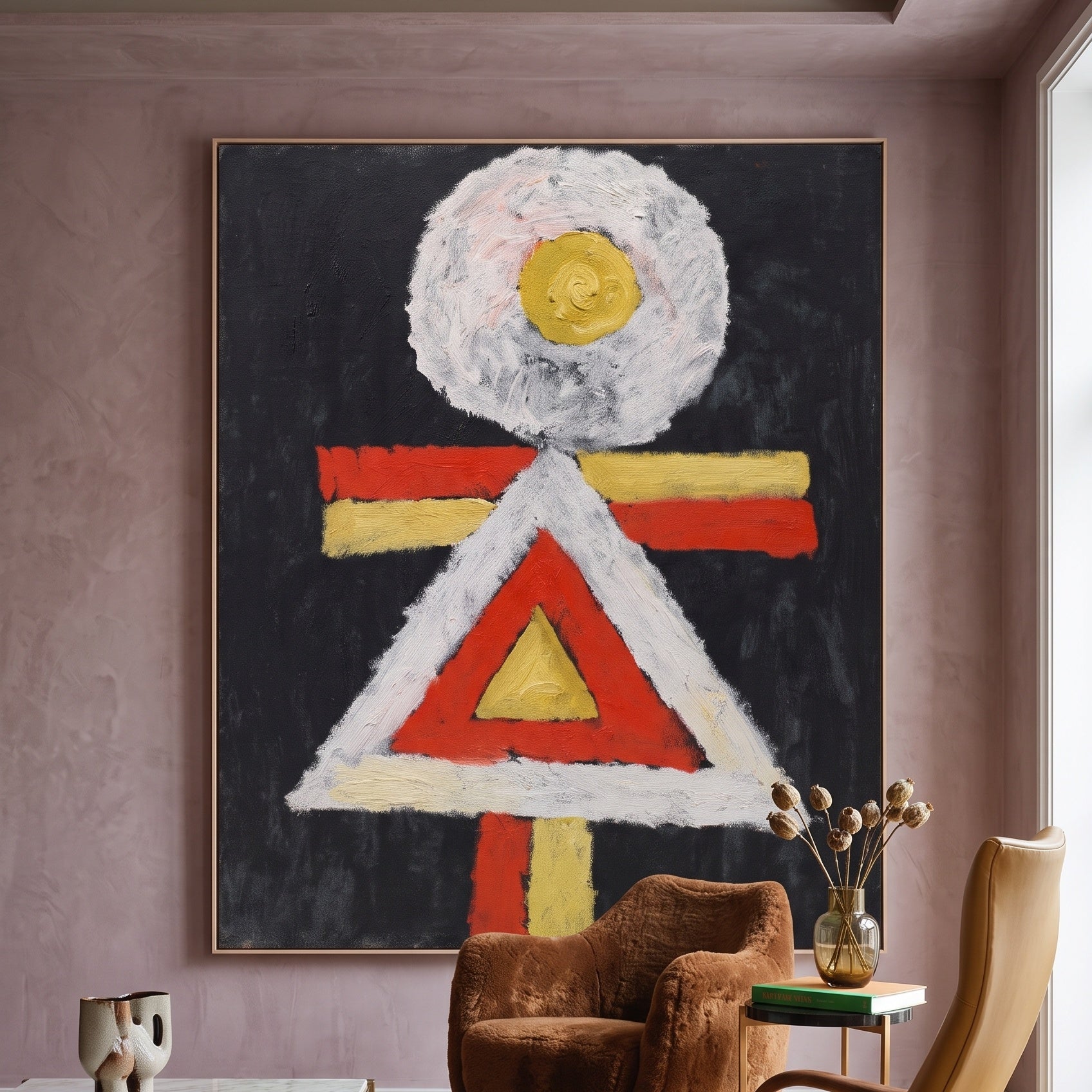 Geometric Figure by Marsden Hartley — large red and yellow Geometric Abstract canvas art on a living room wall
