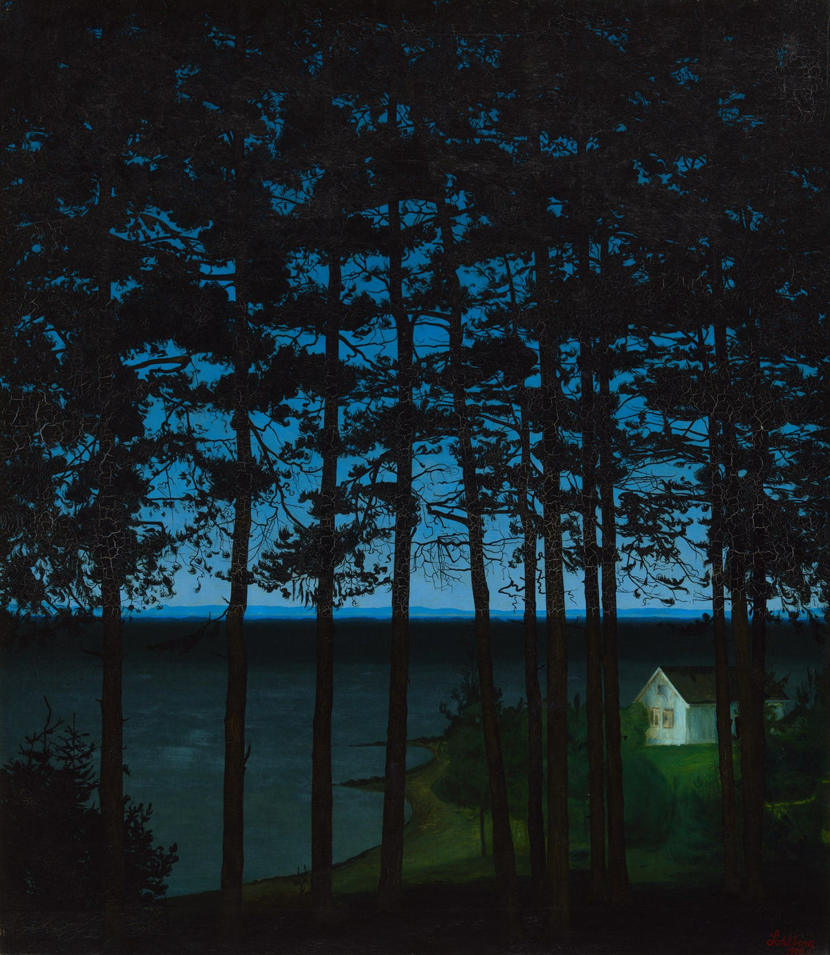 Large blue and green Landscape canvas print of Fisherman's Cottage by Harald Oscar Sohlberg