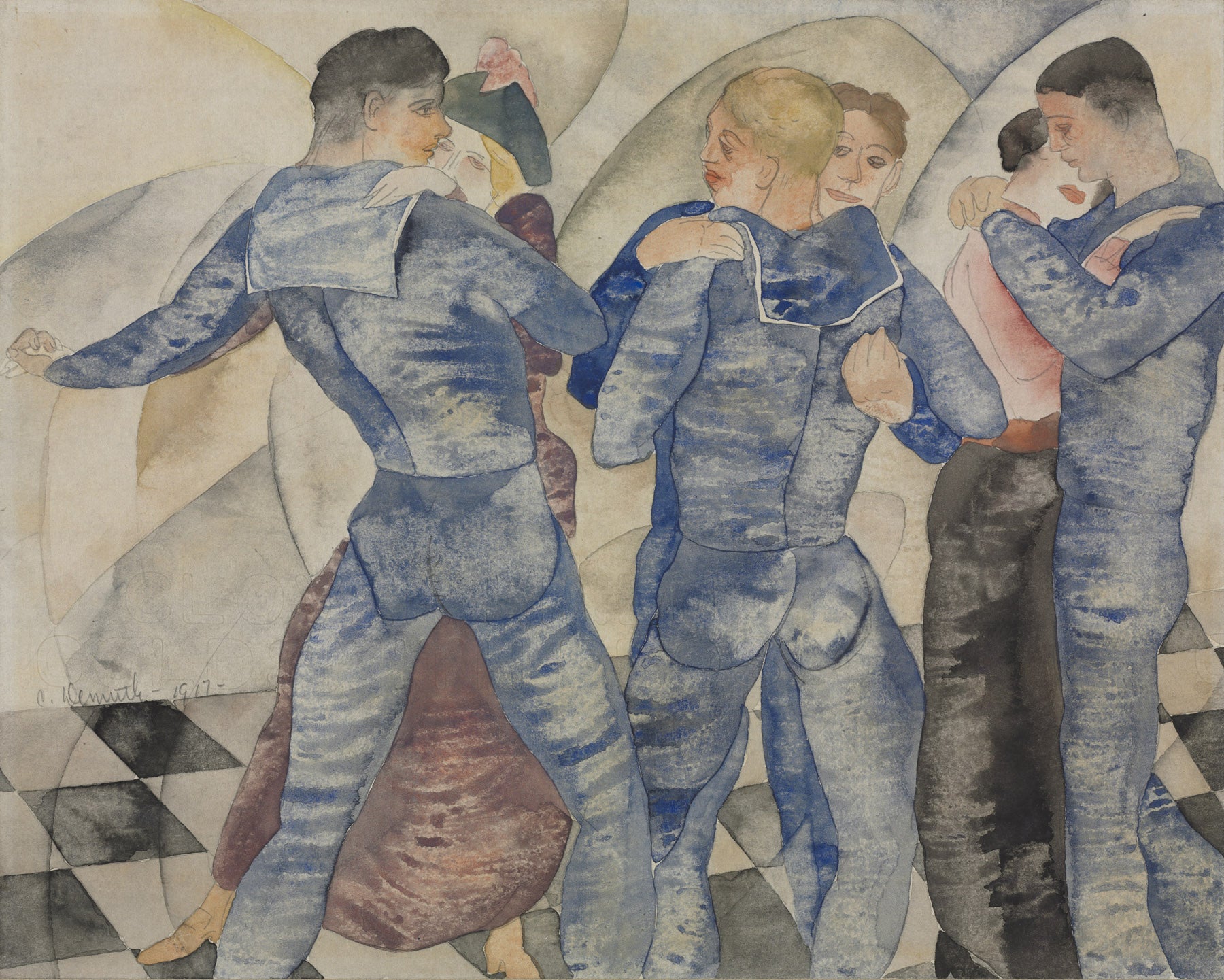 Large blue and white Modern Abstract canvas print of Dancing Sailors by Charles Demuth