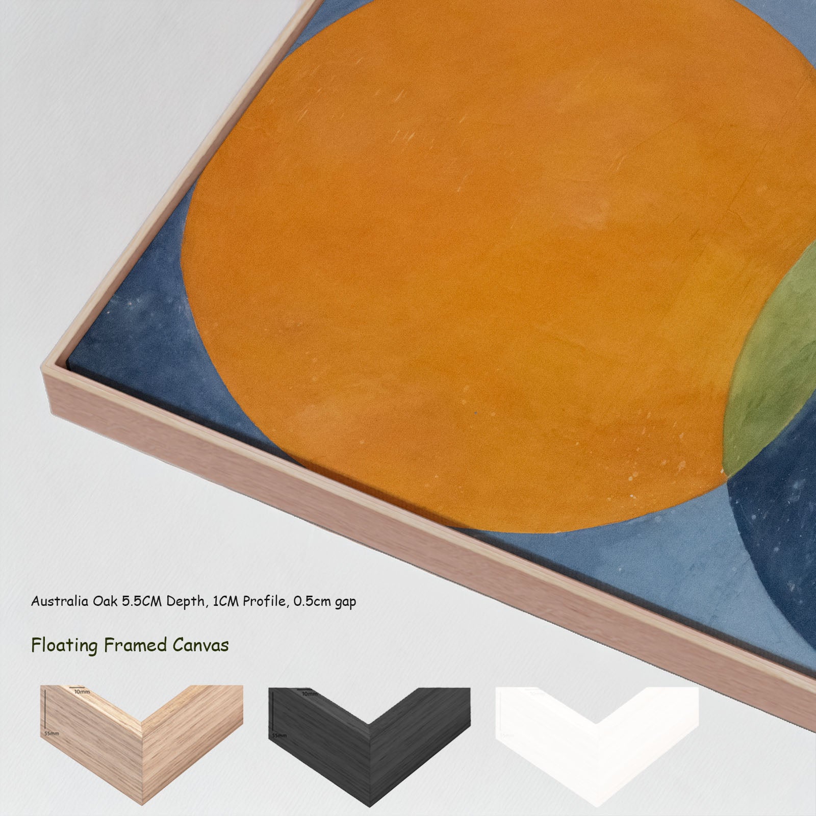 The Ten Largest, No. 2, Childhood by Hilma af Klint in a floating frame, large light blue and orange Abstract canvas print