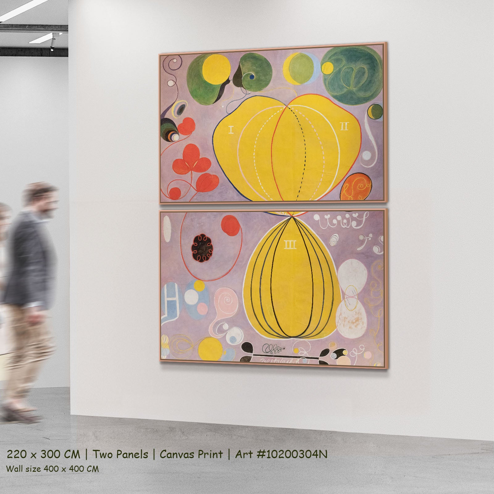 The Ten Largest, No. 7, Adulthood by Hilma af Klint as a large two-panel yellow and purple Abstract canvas set