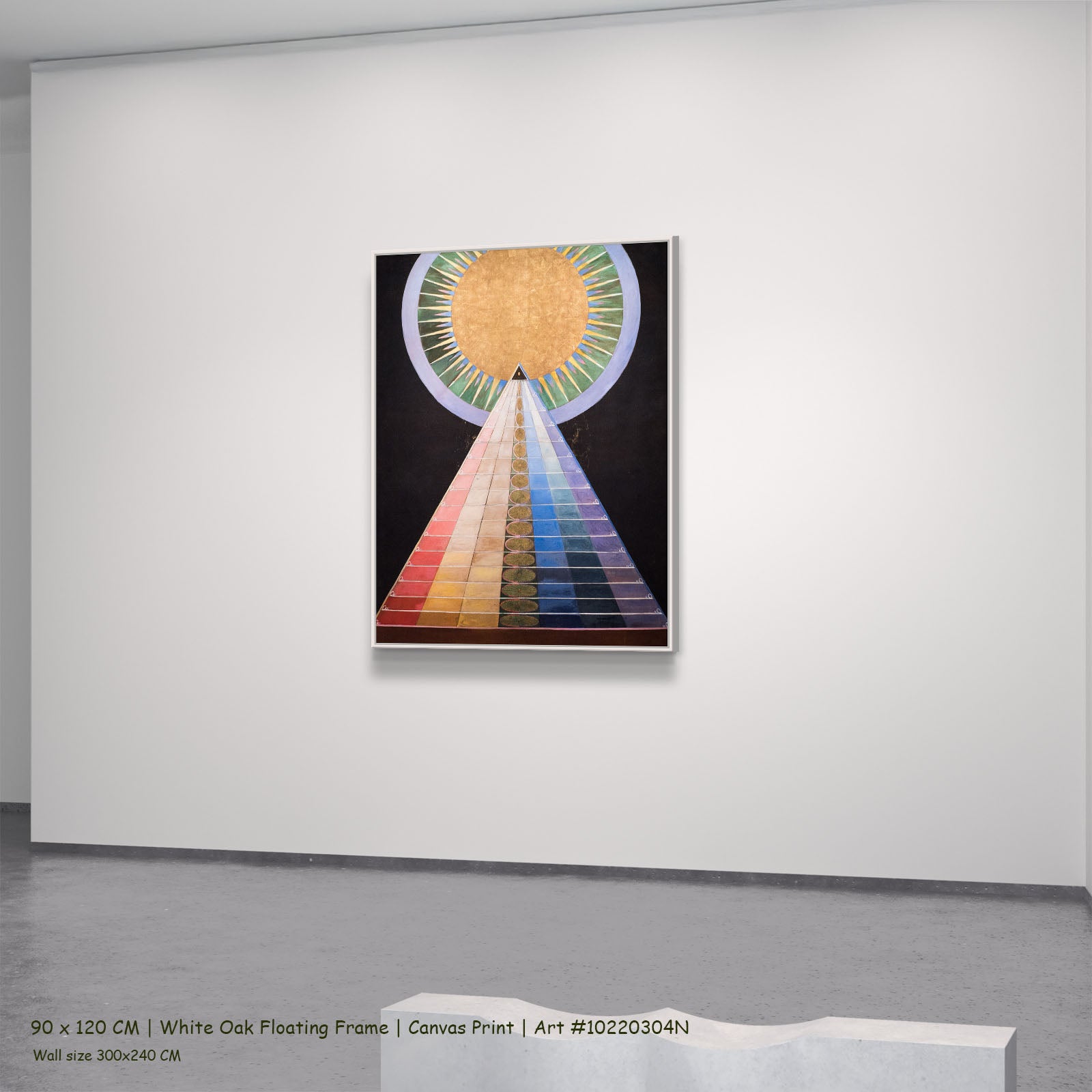 Altarpiece, No. 1, Group X by Hilma af Klint in a white oak floating frame, large gold and red Abstract canvas