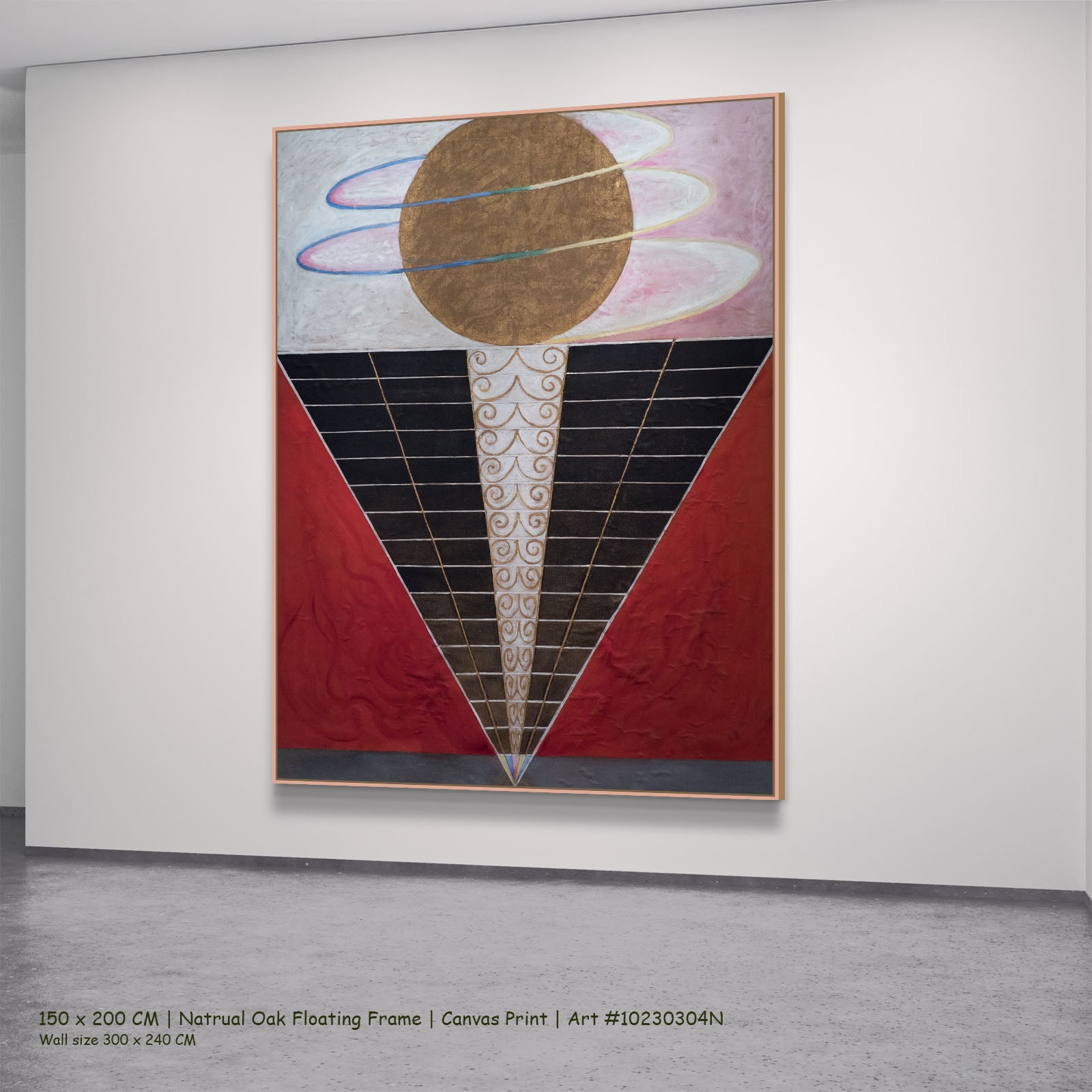 Altarpiece, No. 2, Group X by Hilma af Klint in a natural oak floating frame, large red and black Modern Abstract canvas