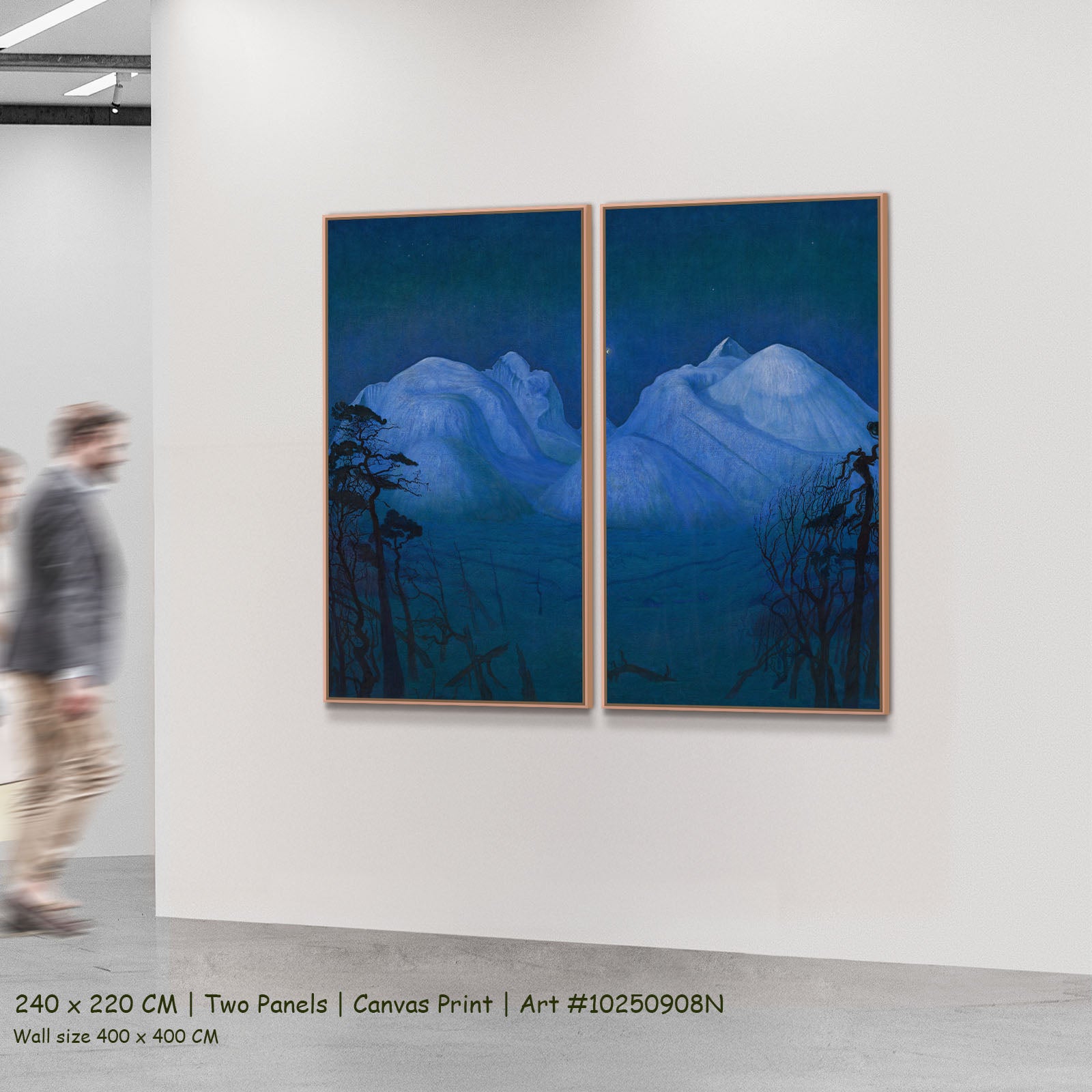 Winter Night in the Mountains by Harald Sohlberg as a large two-panel blue and light blue Landscape canvas set