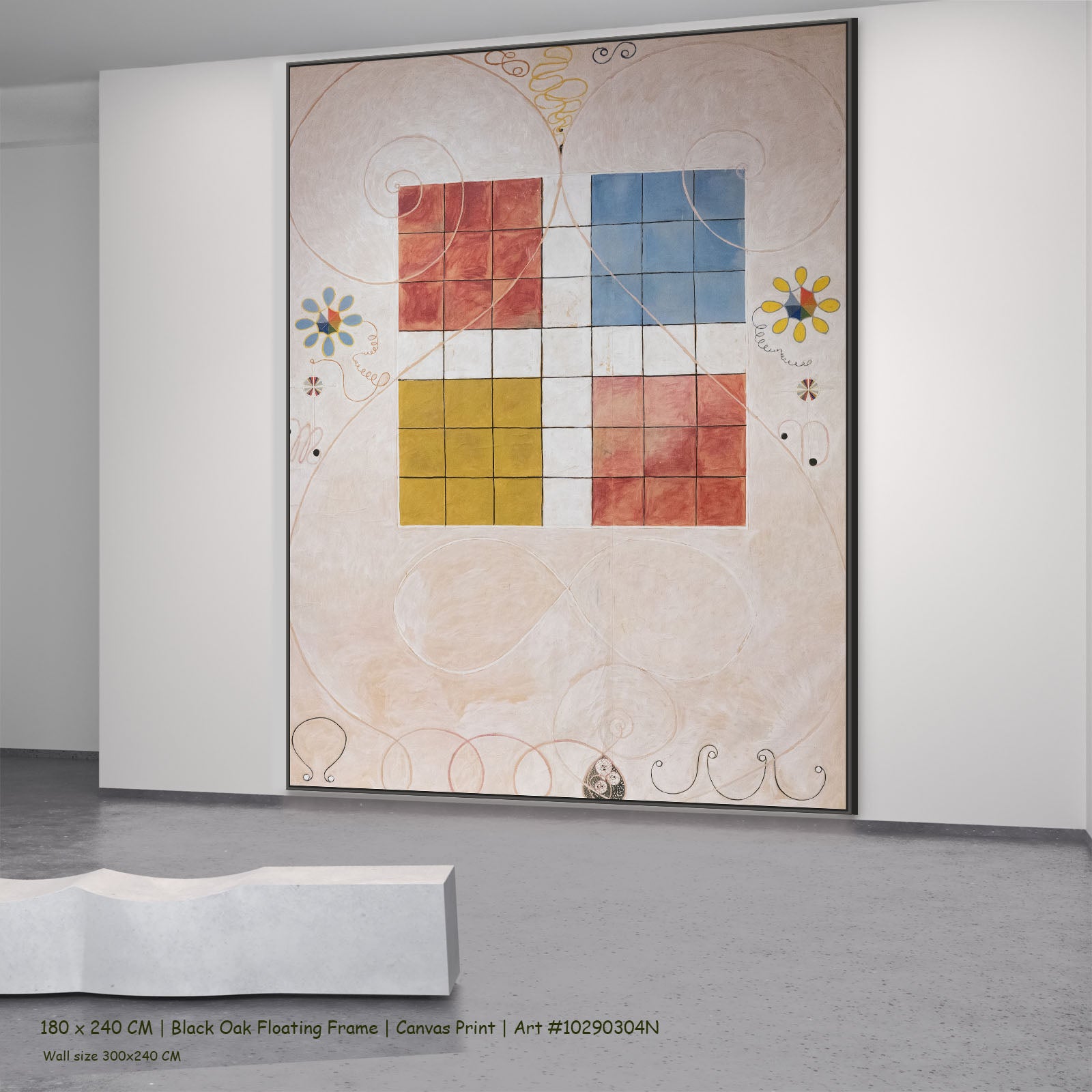 The Ten Largest, No. 10, Old by Hilma af Klint in a black oak floating frame, large red and gold Geometric Abstract canvas