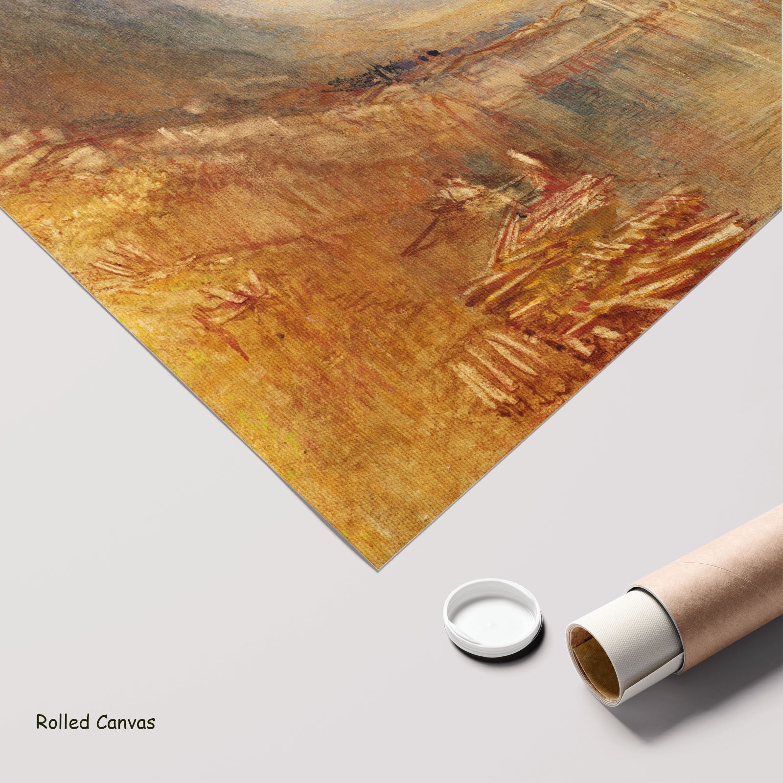 Flüelen, from the Lake of Lucerne by J.M.W. Turner as a large rolled gold and grey Landscape canvas print