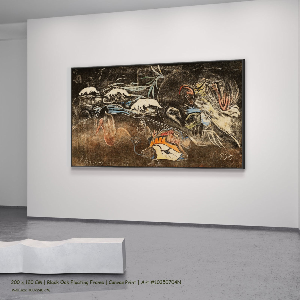 L’univers est créé, from the Noa by Paul Gauguin in a black oak floating frame, large brown and black Symbolist canvas