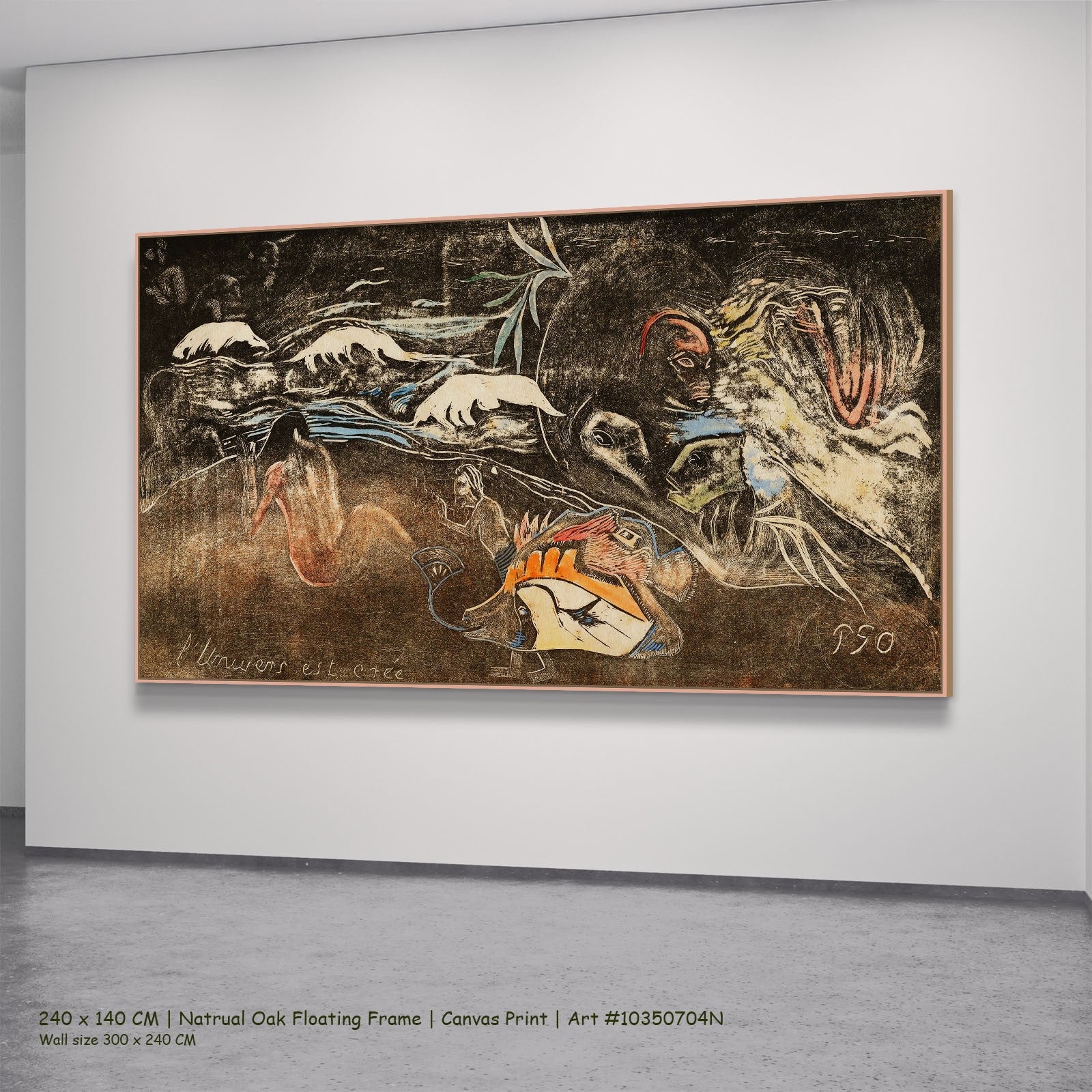 L’univers est créé, from the Noa by Paul Gauguin in a natural oak floating frame, large brown and black Symbolist canvas
