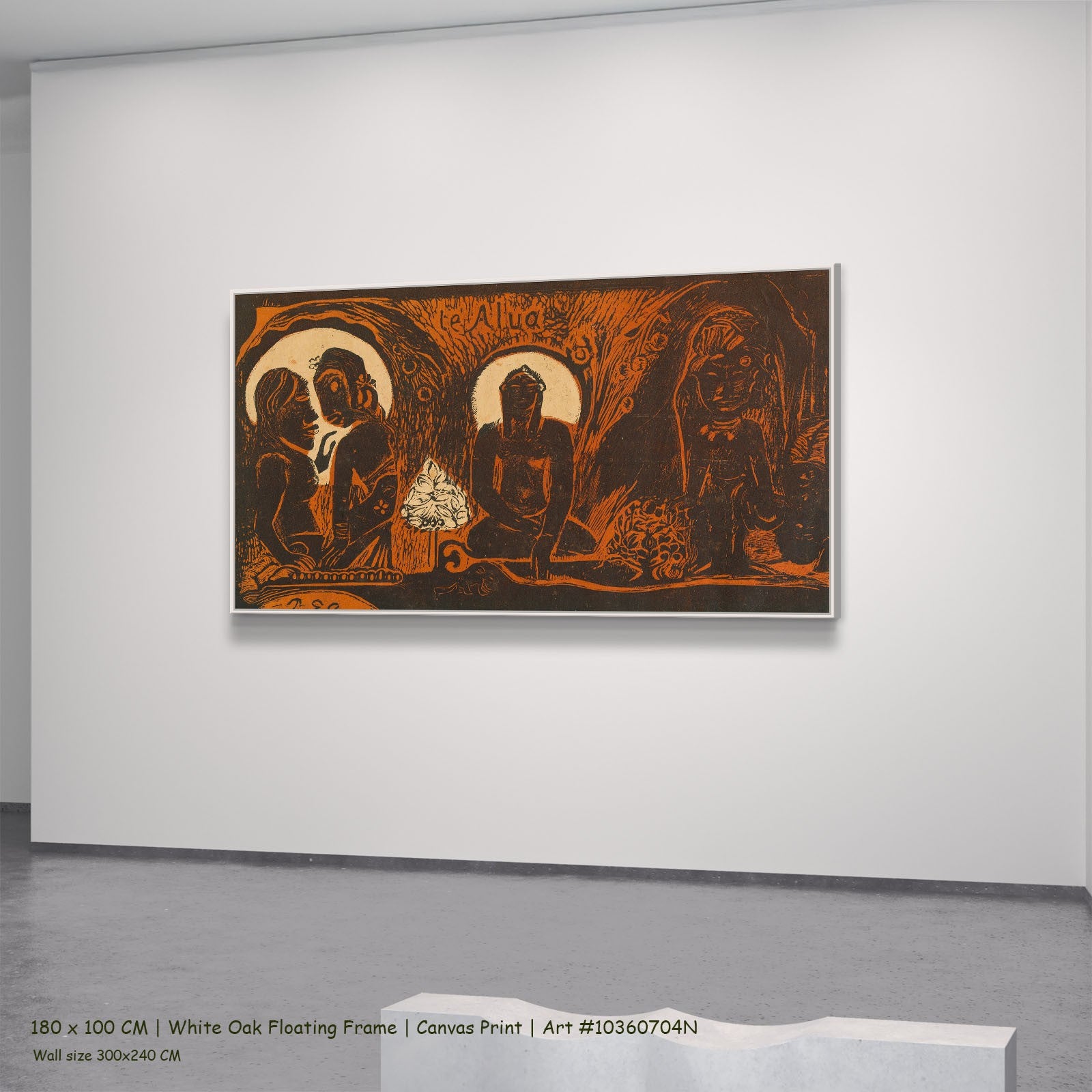 Te atua, from the Noa Noa by Paul Gauguin in a white oak floating frame, large brown and orange Symbolist canvas